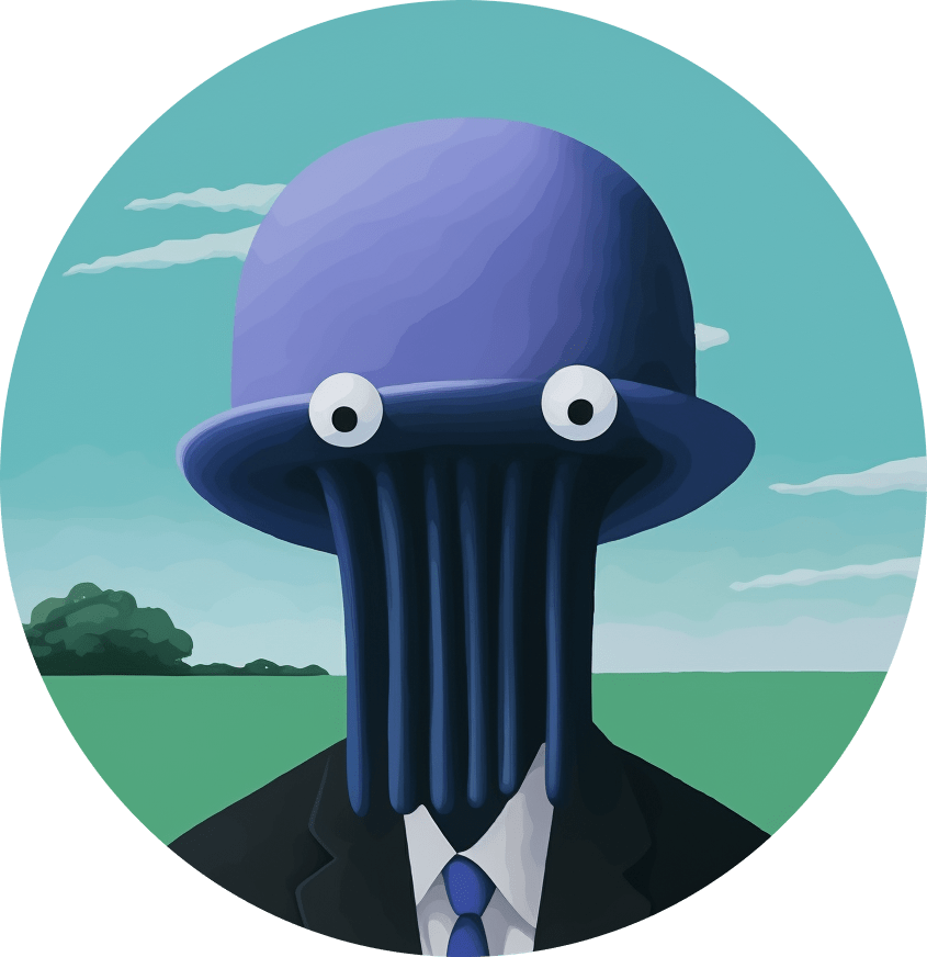 An image representing Daggy the Dagster mascot as painted by René Magritte.