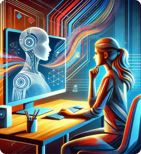 An abstract illustration of a data engineer working with AI