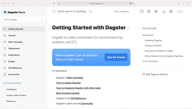 Searching the Dagster documentation