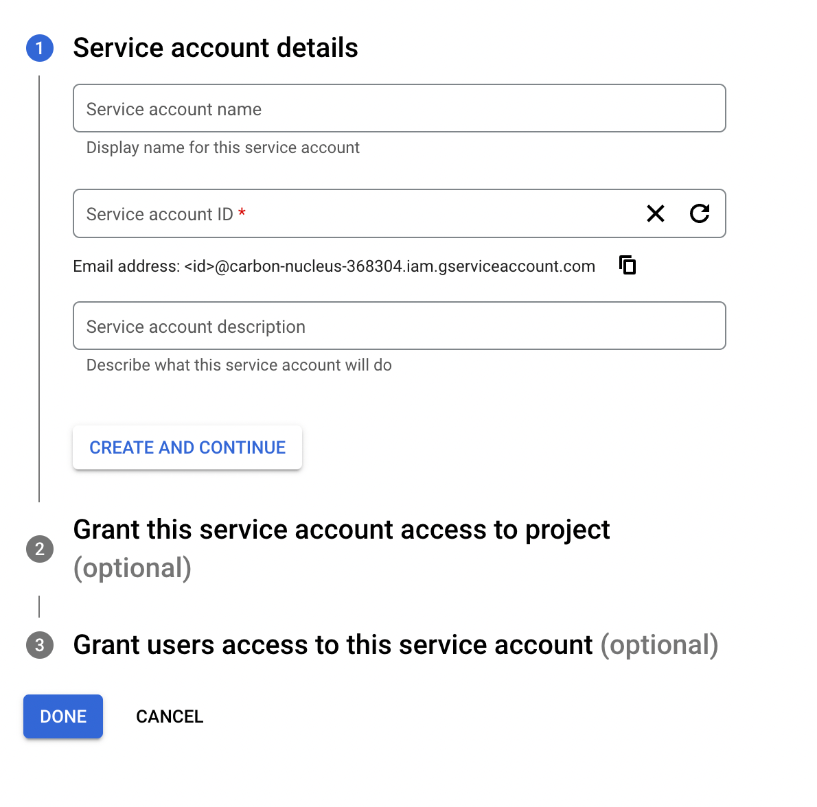 Creating a Service Account in Google Console